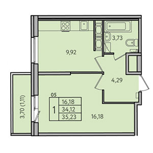1-комнатная, 35.2 м² — ЖК ЖК Астрид