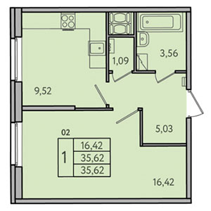1-комнатная, 35.6 м² — ЖК ЖК Астрид