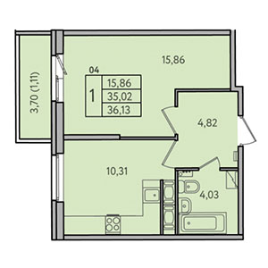 1-комнатная, 36.1 м² — ЖК ЖК ЭкоСити