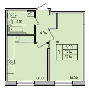 1-комнатная, 37.1 м² — ЖК ЖК Астрид
