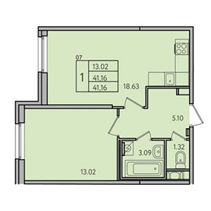 1-комнатная, 41.2 м² — ЖК ЖК Астрид