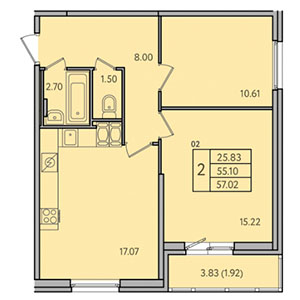 2-комнатная, 57 м² — ЖК ЖК Астрид