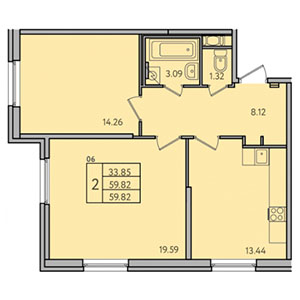 2-комнатная, 59.8 м² — ЖК ЖК Астрид