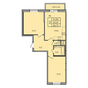 2-комнатная, 66.8 м² — ЖК ЖК Астрид
