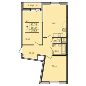 2-комнатная, 69.5 м² — ЖК ЖК Астрид