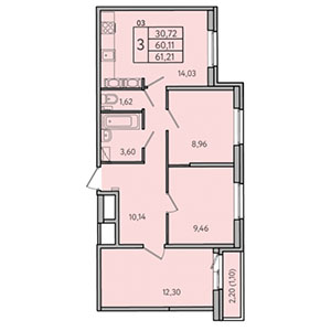 3-комнатная, 61.2 м² — ЖК ЖК Астрид