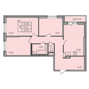 3-комнатная, 72.6 м² — ЖК ЖК Астрид