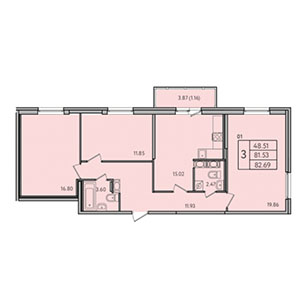 3-комнатная, 82.7 м² — ЖК ЖК Астрид