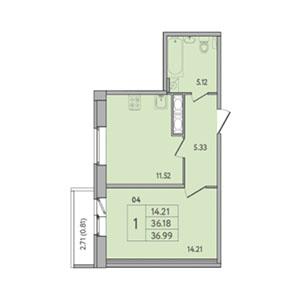1-комнатная, 37 м² — ЖК ЖК Живи В Курортном