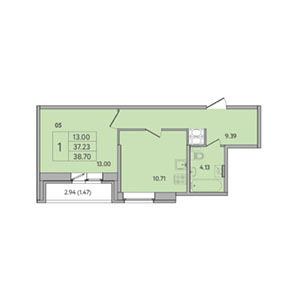 1-комнатная, 38.7 м² — ЖК ЖК Живи В Курортном