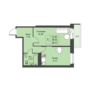 1-комнатная, 39 м² — ЖК ЖК Живи В Курортном