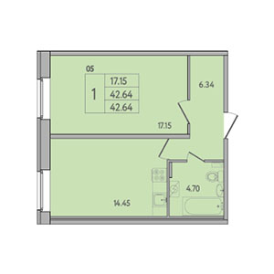 1-комнатная, 42.6 м² — ЖК ЖК Живи В Курортном