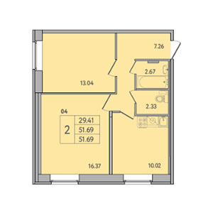 2-комнатная, 51.7 м² — ЖК ЖК ЭкоСити