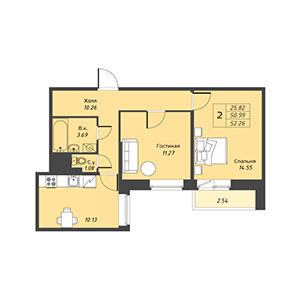 2-комнатная, 52.3 м² — ЖК ЖК ЭкоСити
