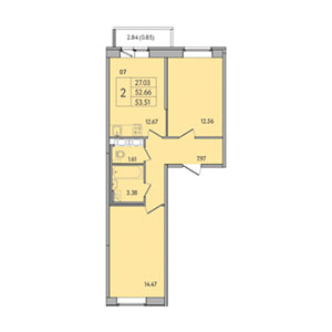 2-комнатная, 53.5 м² — ЖК ЖК Ультра Сити