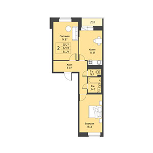 2-комнатная, 54.2 м² — ЖК ЖК Живи В Курортном