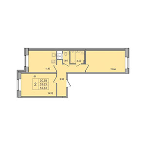 2-комнатная, 55.6 м² — ЖК ЖК Ультра Сити