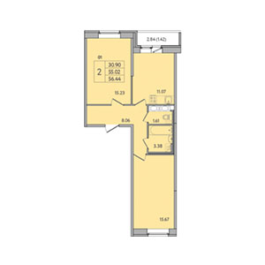 2-комнатная, 56.4 м² — ЖК ЖК Инкери