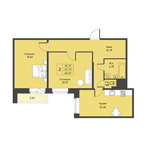 2-комнатная, 66 м² — ЖК ЖК Живи В Курортном