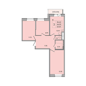 3-комнатная, 66 м² — ЖК ЖК Живи В Курортном