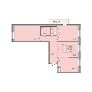 3-комнатная, 73.5 м² — ЖК ЖК Живи В Курортном