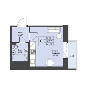 Студия, 24.3 м² — ЖК ЖК Живи В Курортном