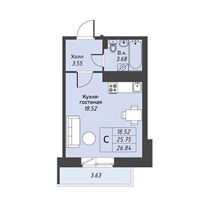 Студия, 26.8 м² — ЖК ЖК Живи В Курортном