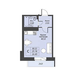 Студия, 26.9 м² — ЖК ЖК ЗемлЯнино