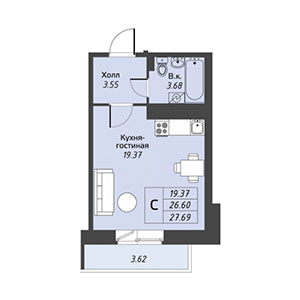 Студия, 27.7 м² — ЖК ЖК Живи В Курортном