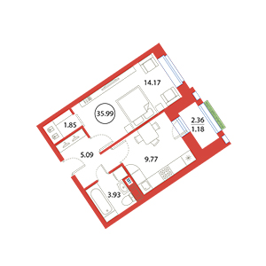 1-комнатная, 35.99 м² — ЖК ЖК Ариосто