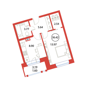 1-комнатная, 36.42 м² — ЖК ЖК Ариосто