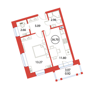 1-комнатная, 36.7 м² — ЖК ЖК Инкери