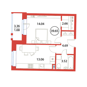 1-комнатная, 39.65 м² — ЖК ЖК Ариосто