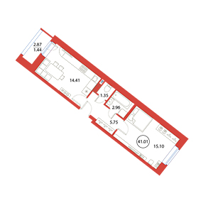 1-комнатная, 41.01 м² — ЖК ЖК Ариосто