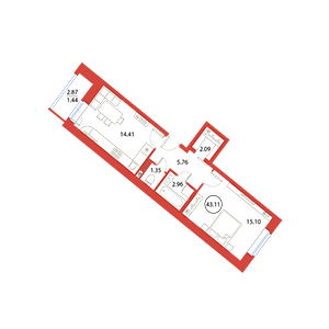 1-комнатная, 43.11 м² — ЖК ЖК Ариосто