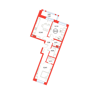 2-комнатная, 58.43 м² — ЖК ЖК Ариосто