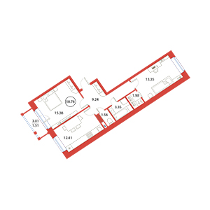 2-комнатная, 58.78 м² — ЖК ЖК Ариосто