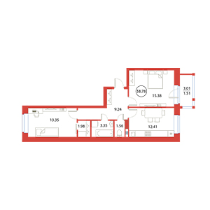 2-комнатная, 58.78 м² — ЖК ЖК Ариосто