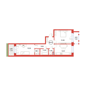 2-комнатная, 60.19 м² — ЖК ЖК Ариосто