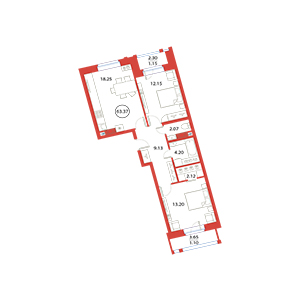 2-комнатная, 63.37 м² — ЖК ЖК Ариосто