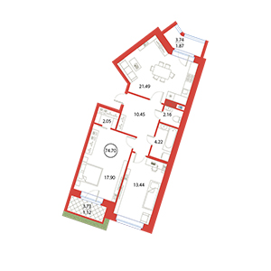 2-комнатная, 74.7 м² — ЖК ЖК Ариосто