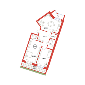 2-комнатная, 81.35 м² — ЖК ЖК Ариосто