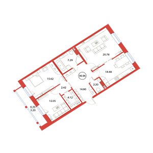 3-комнатная, 96.96 м² — ЖК ЖК Ариосто