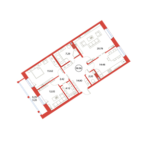 3-комнатная, 96.96 м² — ЖК ЖК Ариосто