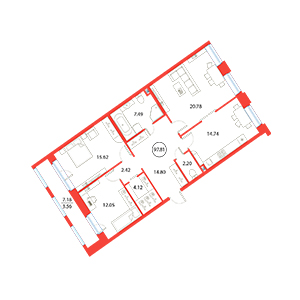 3-комнатная, 97.81 м² — ЖК ЖК Ариосто