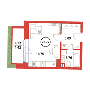 Студия, 27.77 м² — ЖК ЖК Ариосто