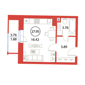 Студия, 27.95 м² — ЖК ЖК Ариосто