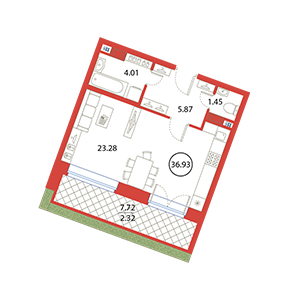 Студия, 36.93 м² — ЖК ЖК Ариосто