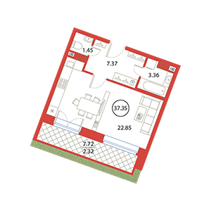 Студия, 37.35 м² — ЖК ЖК Ариосто
