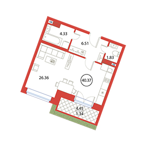 Студия, 40.37 м² — ЖК ЖК Ариосто